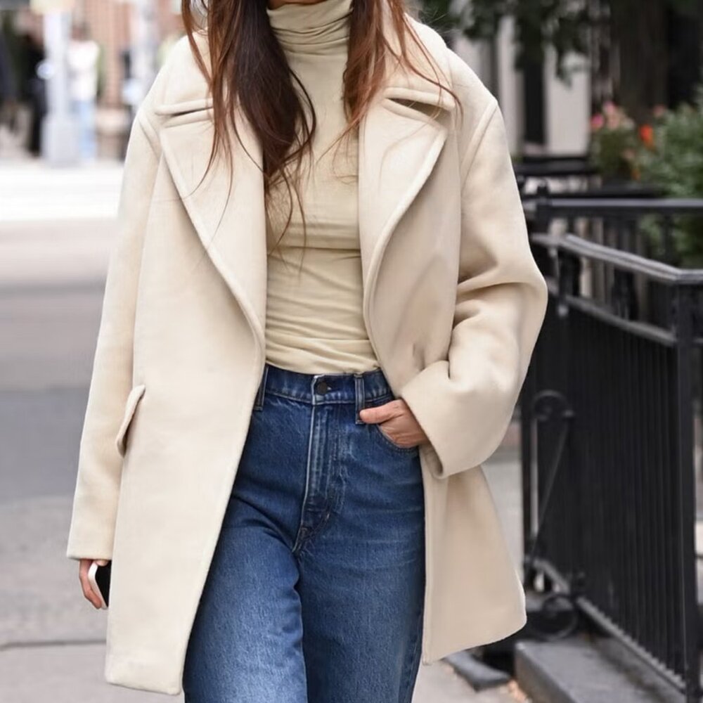 Banana Republic Oversized Off White Single Button Wool Pea Coat - Size L
